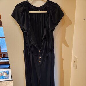 Lascana Black Jumpsuit with Ruffled Collar, Front Buttons, and Belt - Size 44